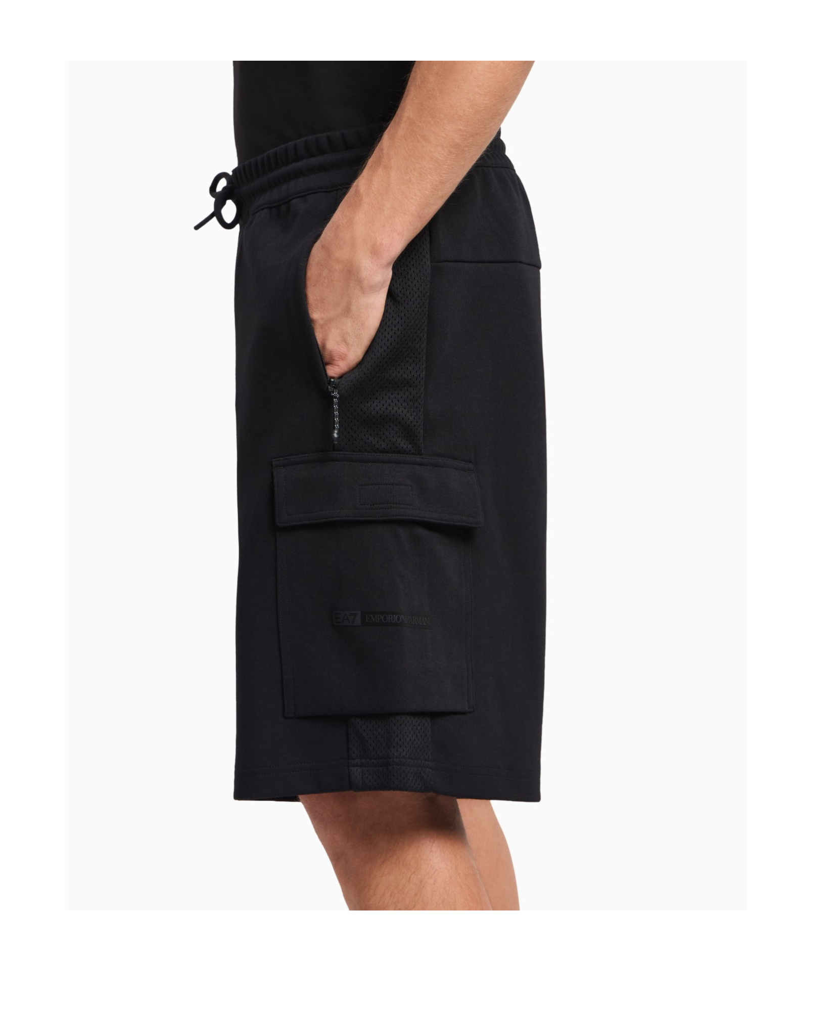 Ea7 Cargo Sweatshorts With Mesh Inserts In Black