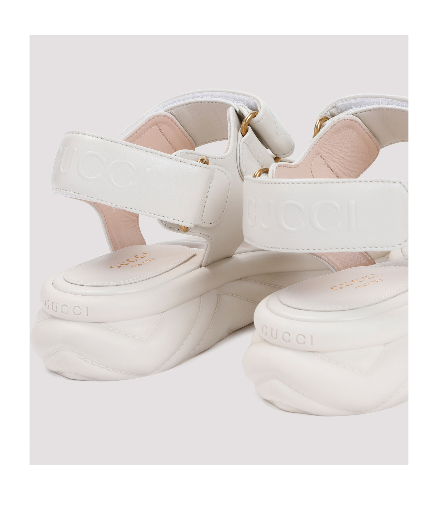 Gucci Double-g Leather Sandals In White