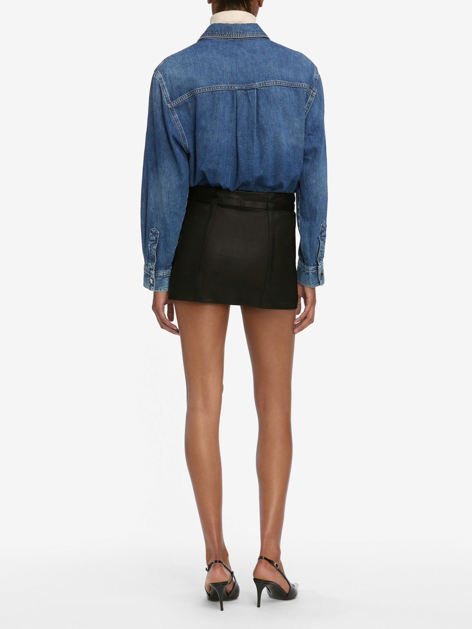 Frame The Long Sleeve Hi Low Denim Shirt In Blue