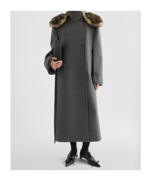 Jil Sander Fur Collar Double-breasted Coat In Gray
