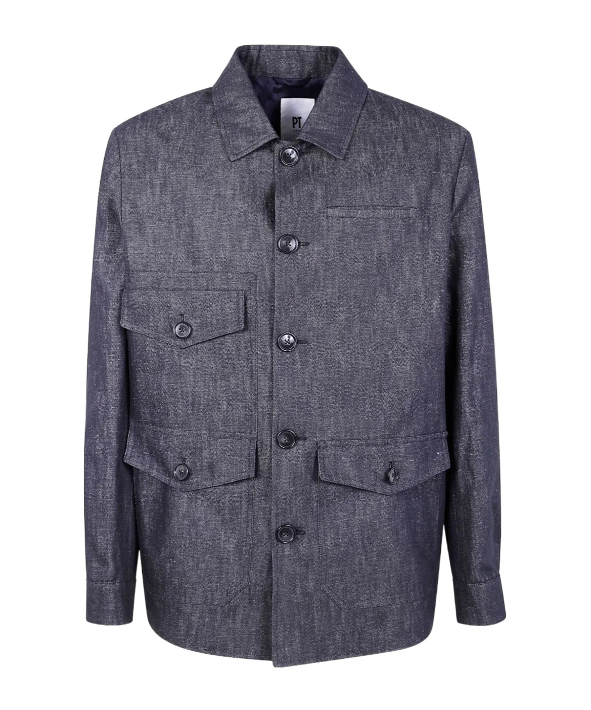 Pt01 Button-down Jacket In Blue