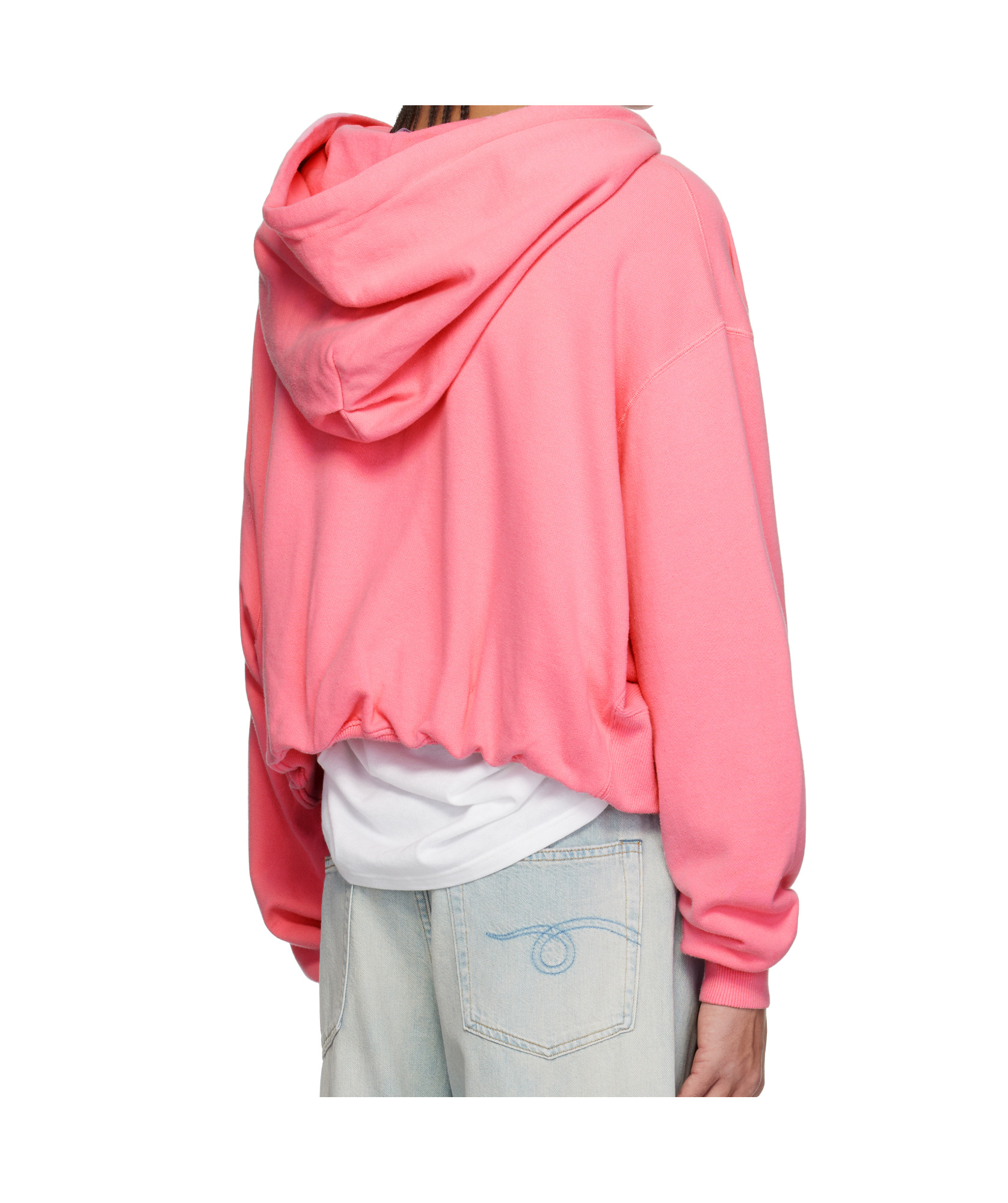R13 Balloon Cropped Gathered Cotton-jersey Hoodie In Pink