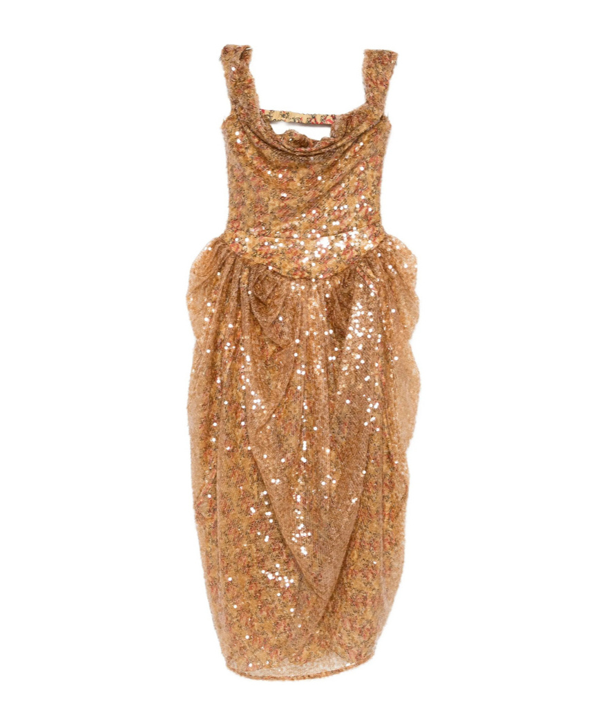 Vivienne Westwood Sequin-embellished Draped Dress In Gold