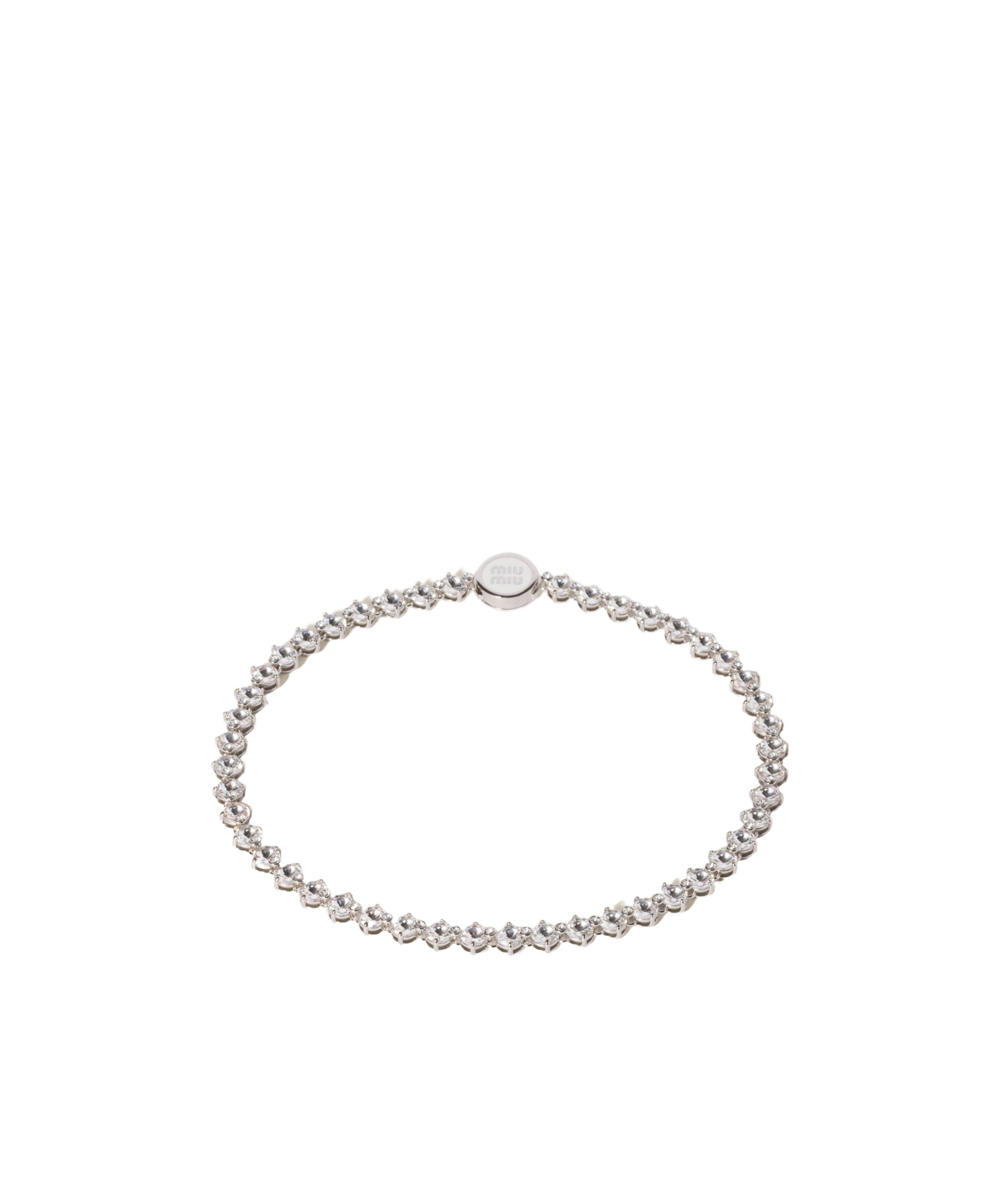 Miu Miu Metal Necklace With Crystals In White