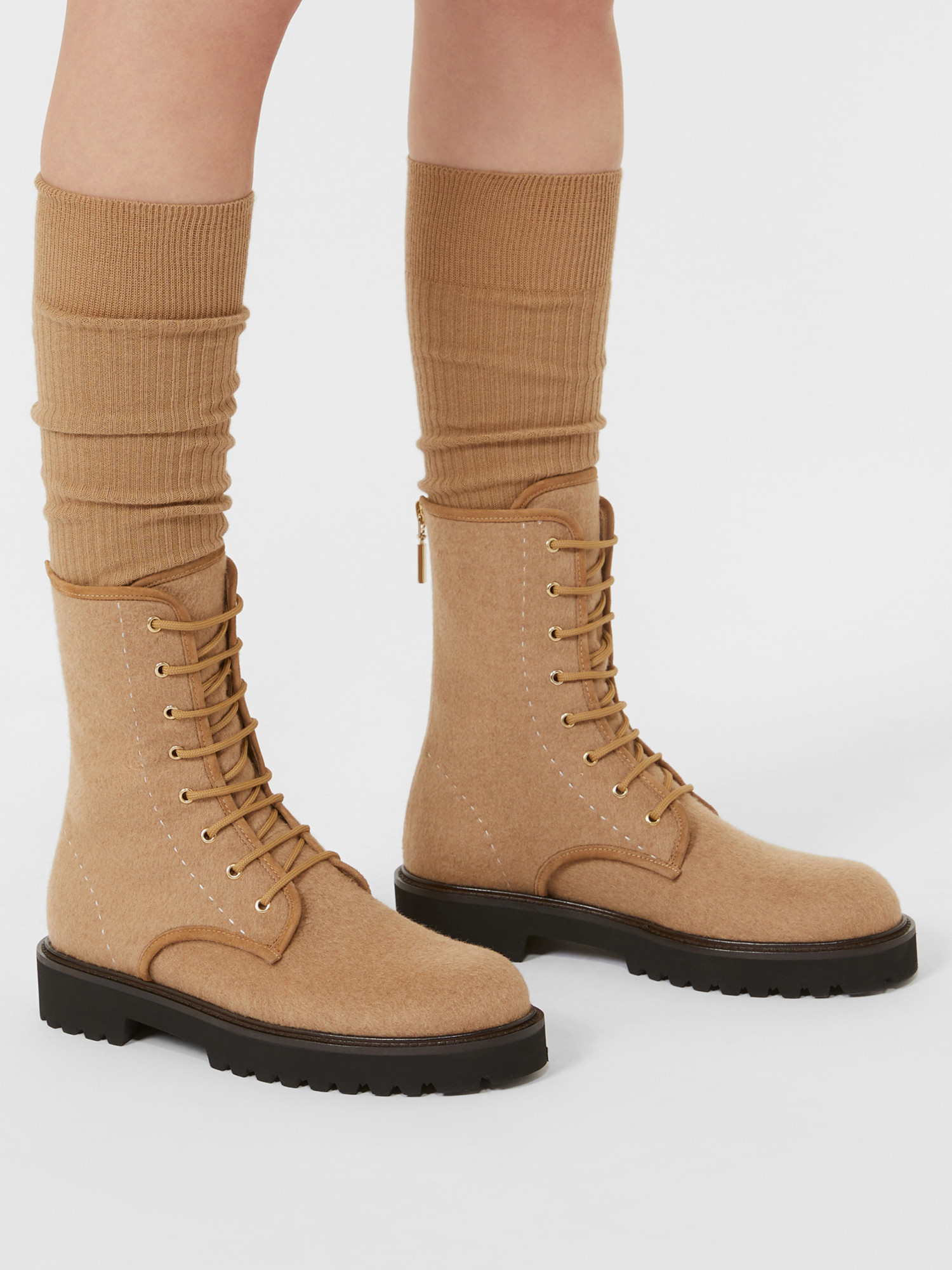 Max Mara Water-repellent Camel Combat Boots In Multi
