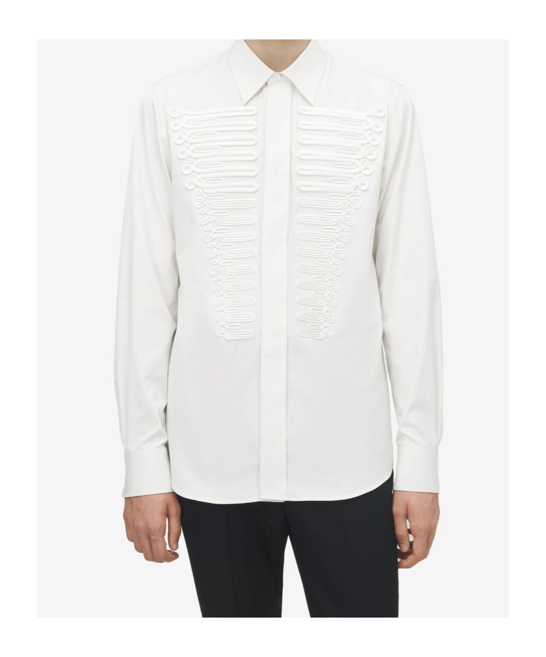 Alexander Mcqueen Mcqueen Ceremonial Soutache Embellished Cotton Poplin Button-up Shirt In White