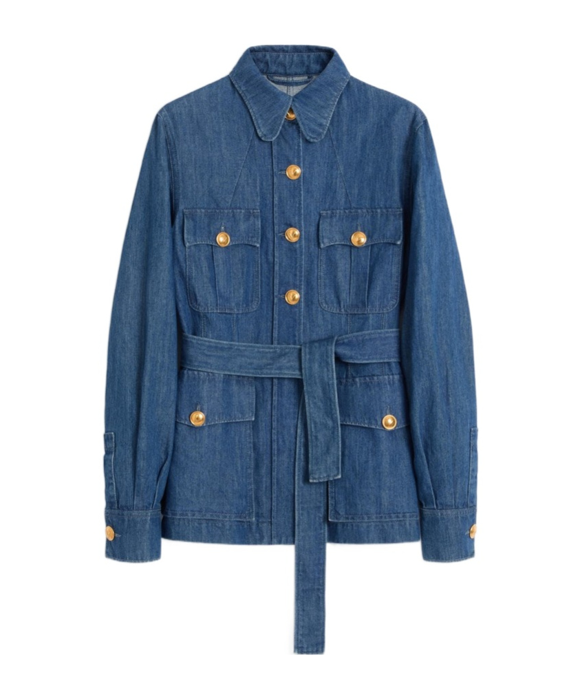 Valentino Garavani Women Solid Sahariana In Denim In Blue