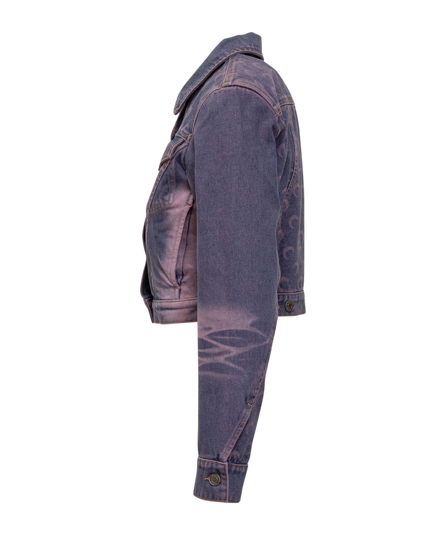 Marine Serre Moon Denim Cropped Jacket In Gray