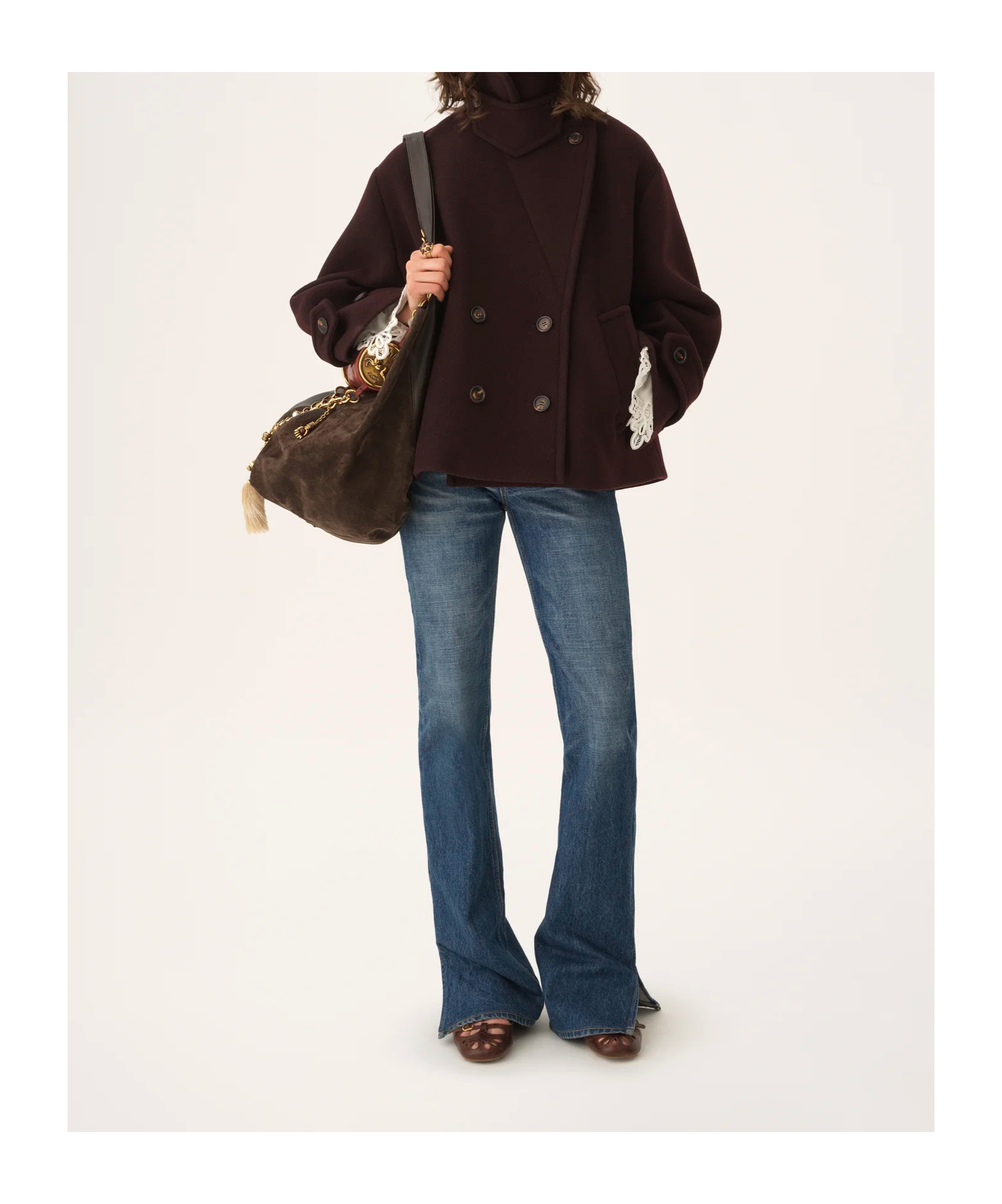 Chloé Oversized Short Coat In Wool In Burgundy