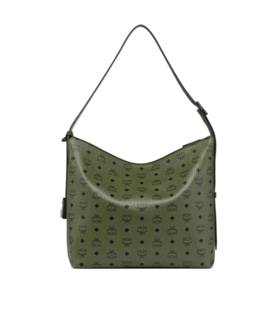 Mcm Large Aren Hobo Visetos Monogram Shoulder Bag In Green