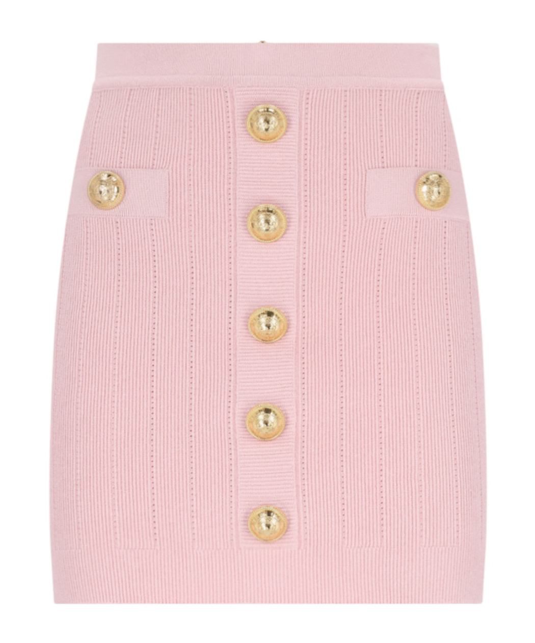 Balmain Knitted Mini Skirt With Embossed Buttons In Pink