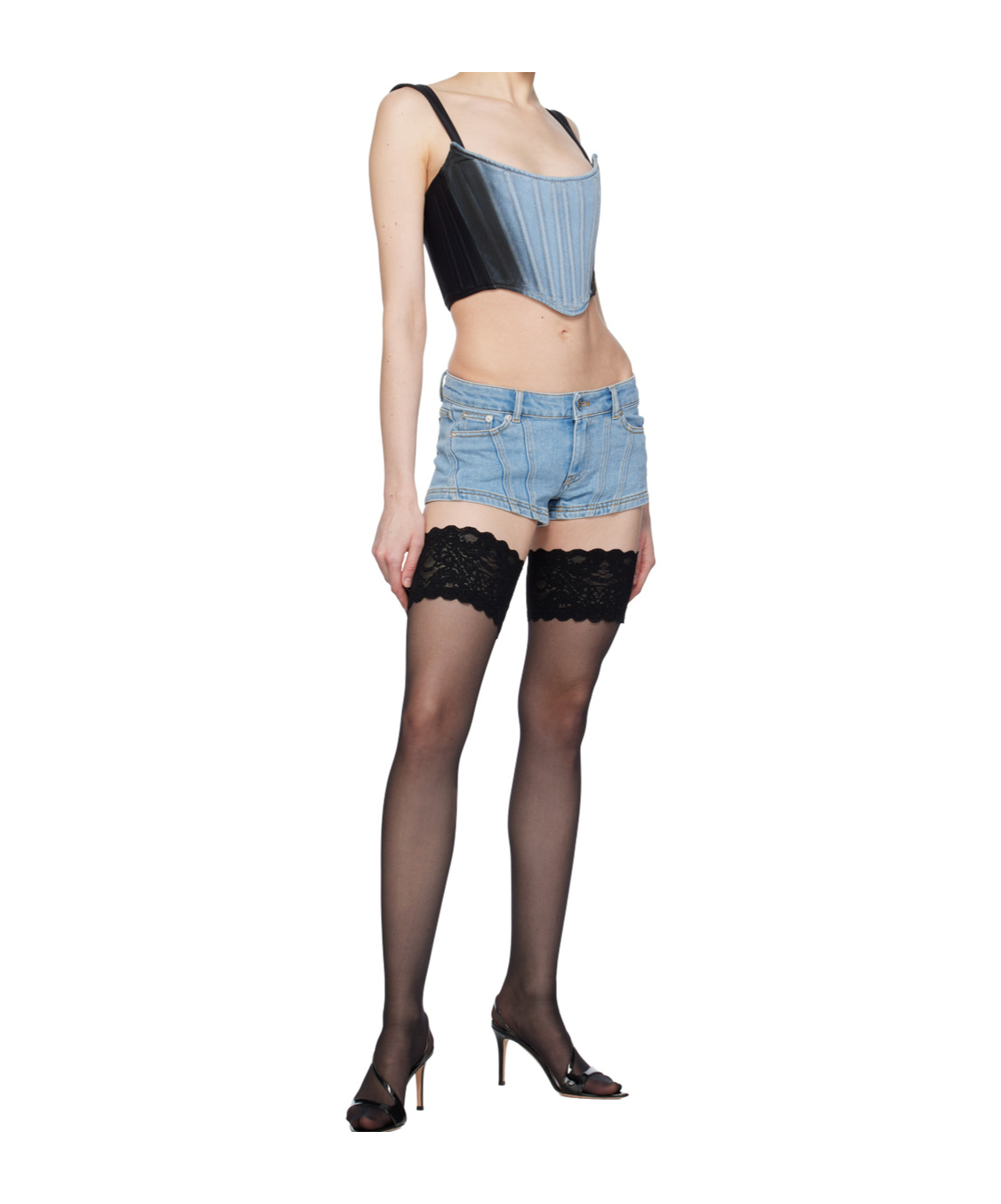 Mugler Low-rise Denim Mini Shorts In Brown