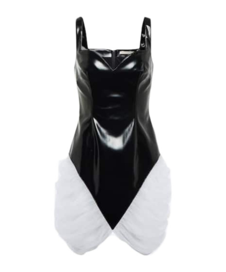 Christopher Kane Tulle-trimmed Vinyl Minidress In Black