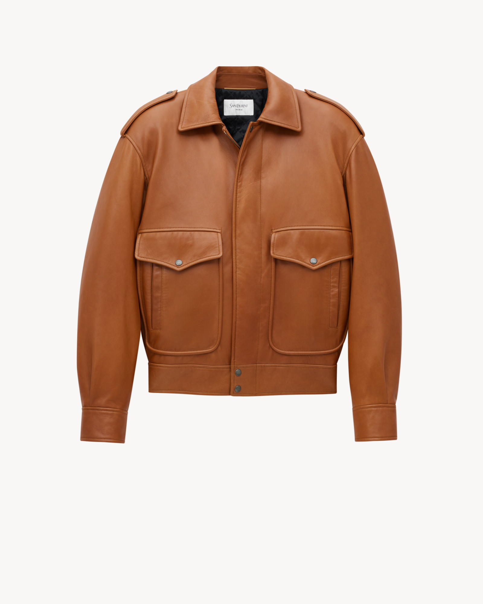 Saint Laurent Oversized Jacket In Shiny Plunged Lambskin In Brown