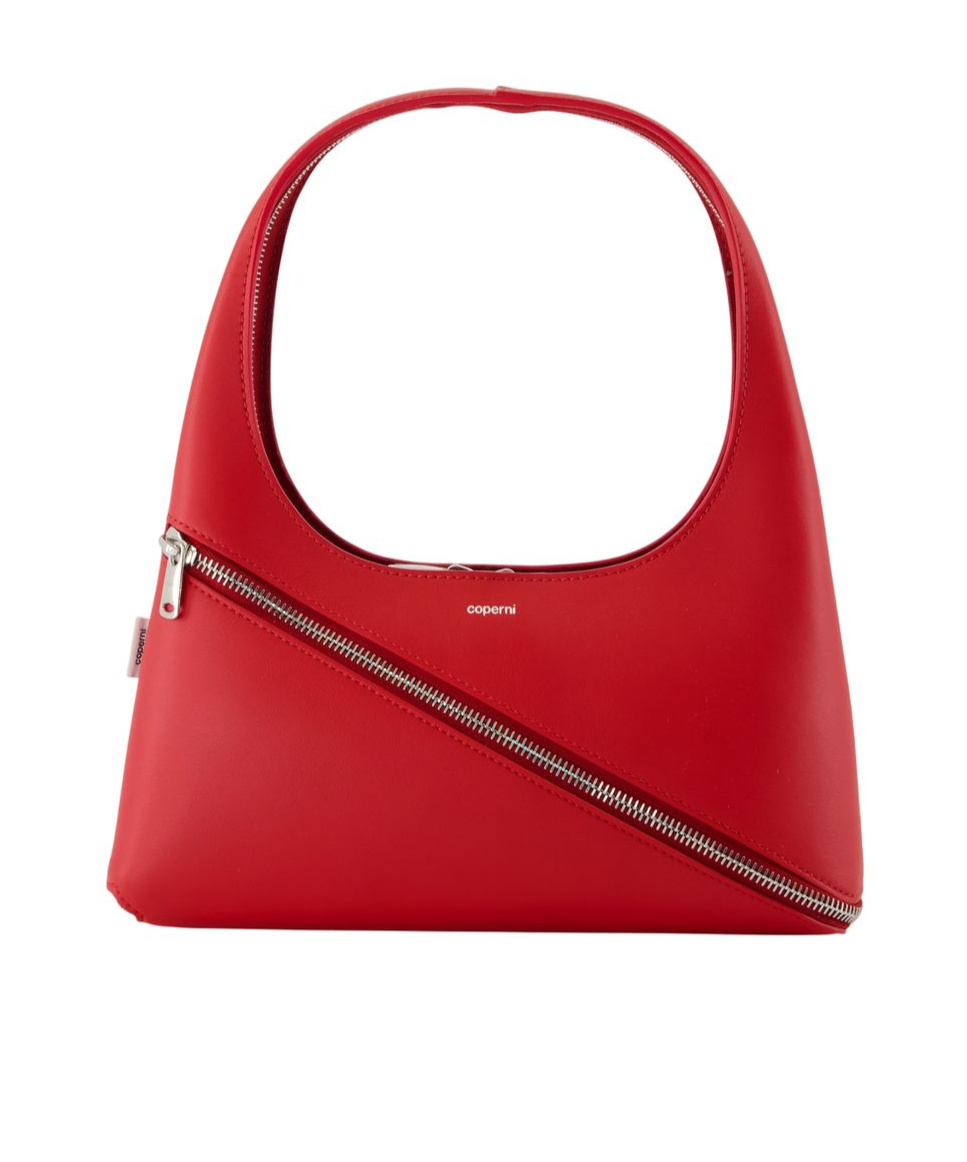 Coperni Diagonal-zip Leather Shoulder Bag In Red