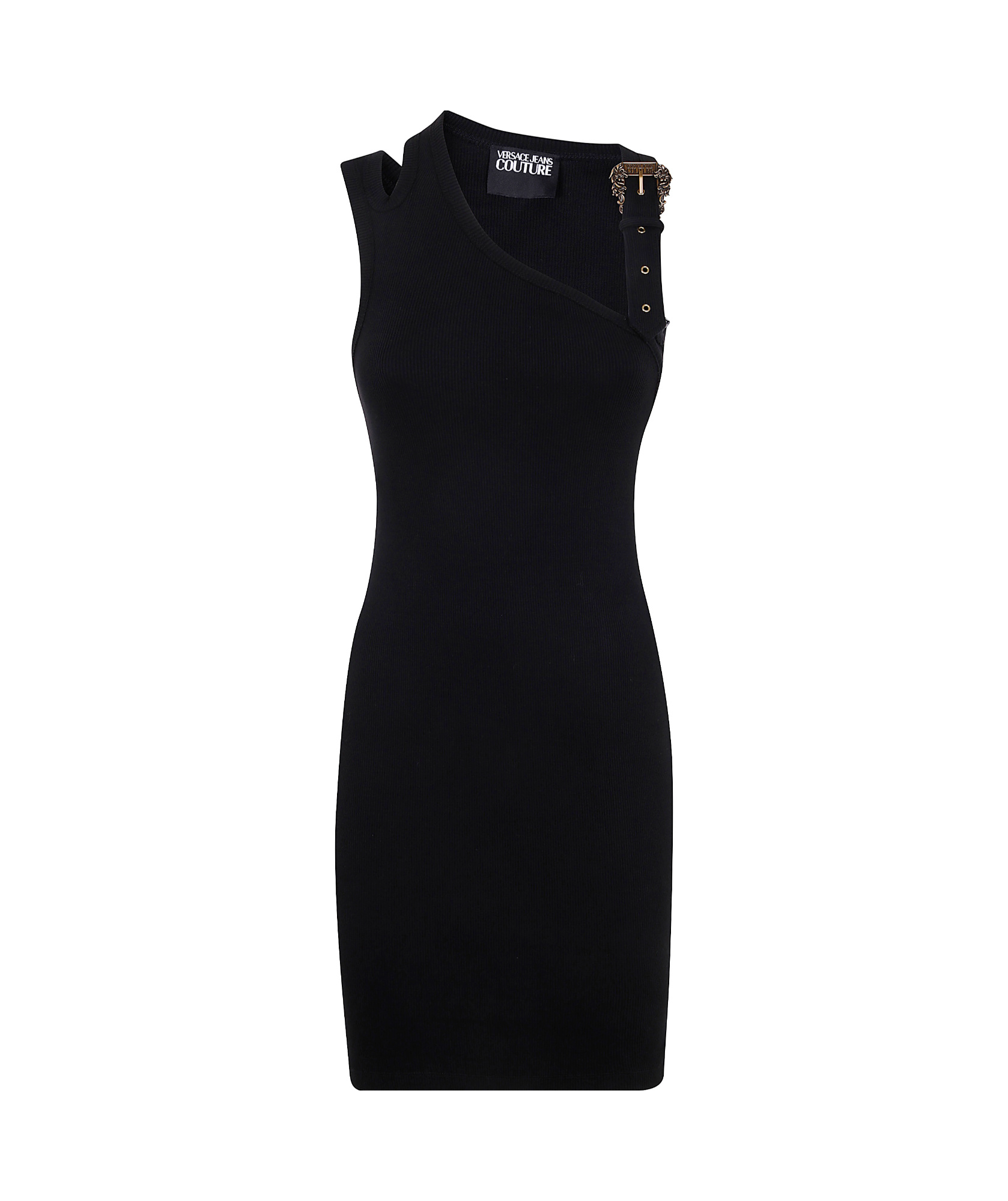 Versace Jeans Logo-buckle Midi Dress In Black