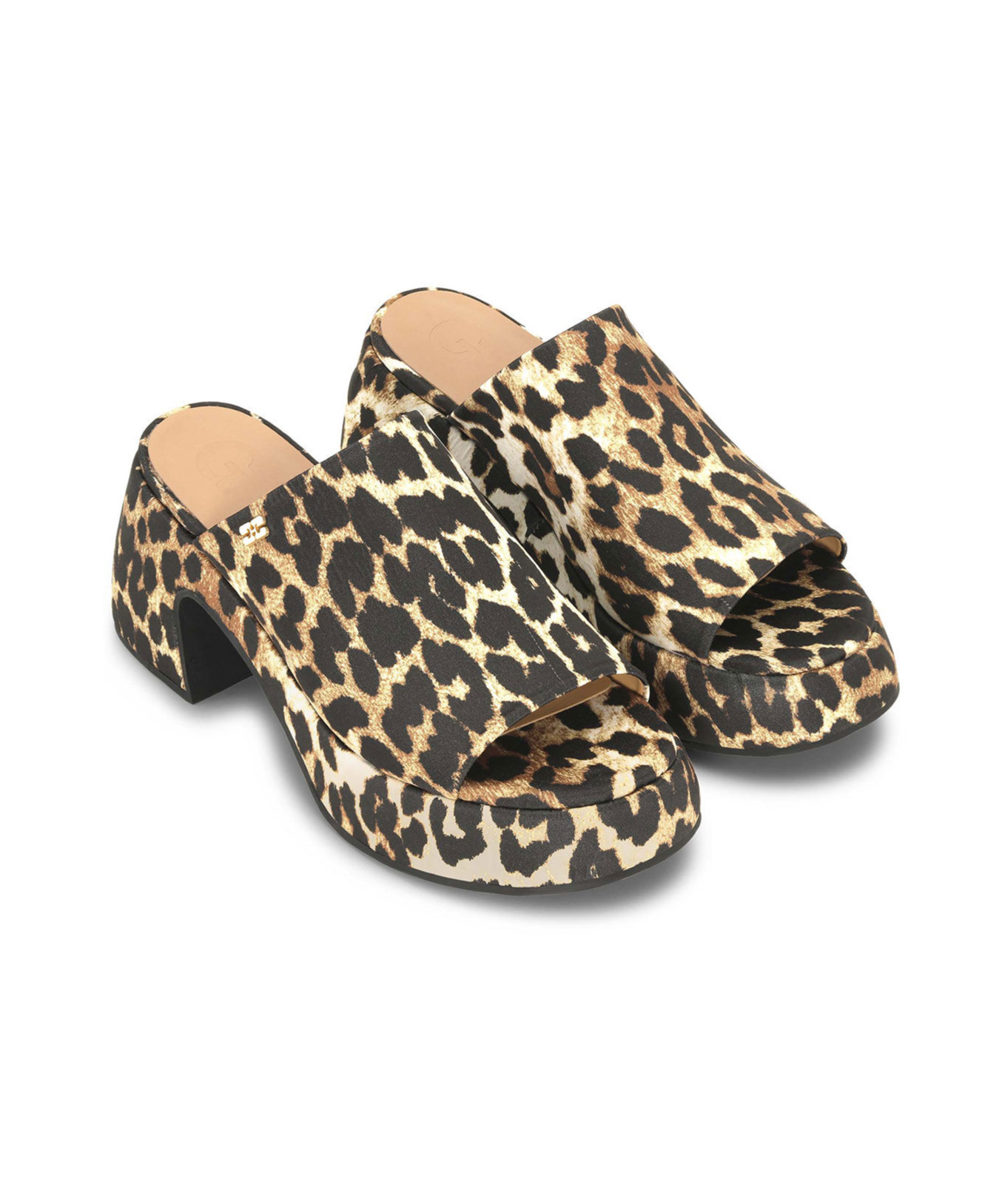 Ganni Leopard-print Satin Mules In Black