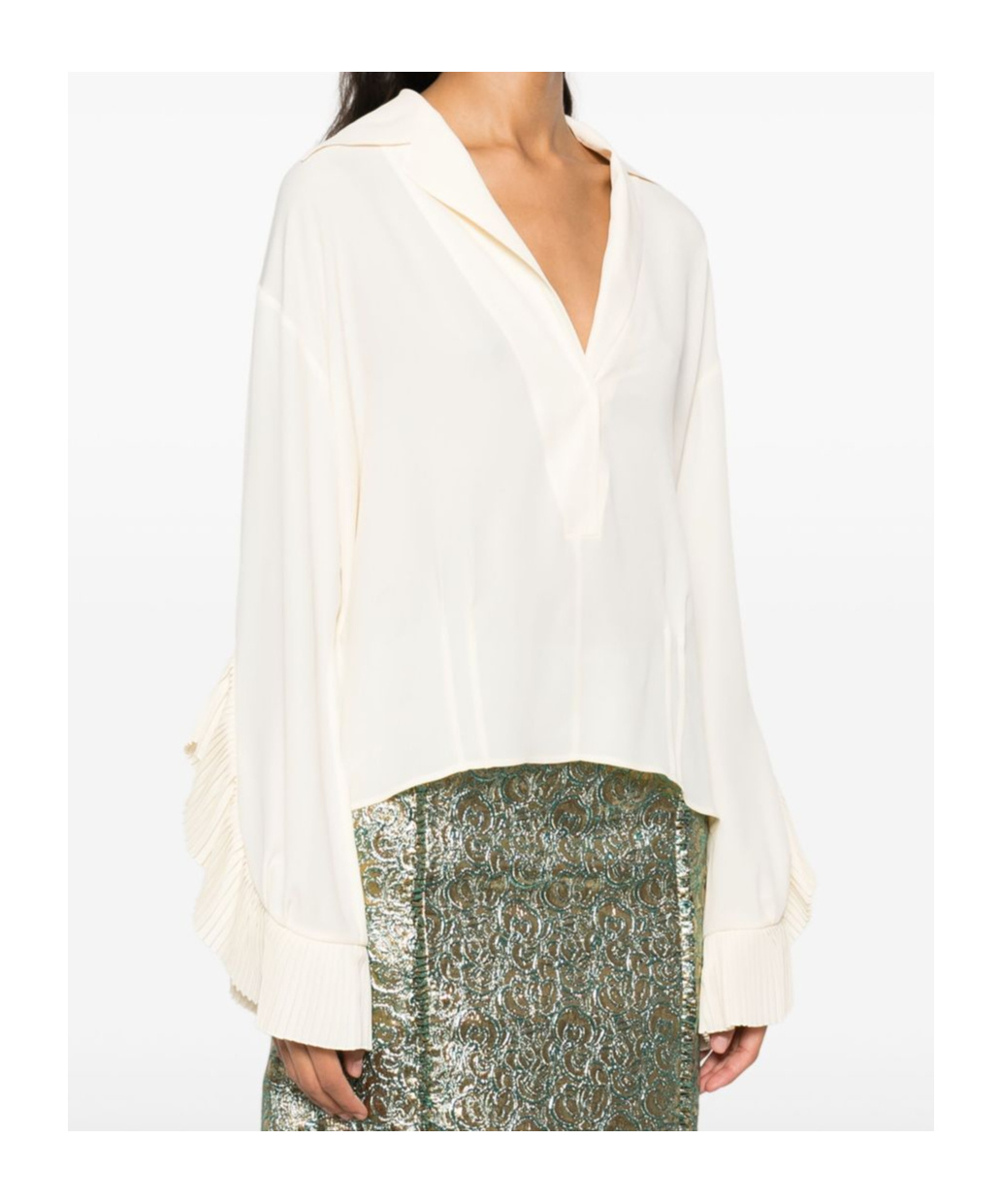 N°21 White Pleated Ruffle Sleeve Blouse In White