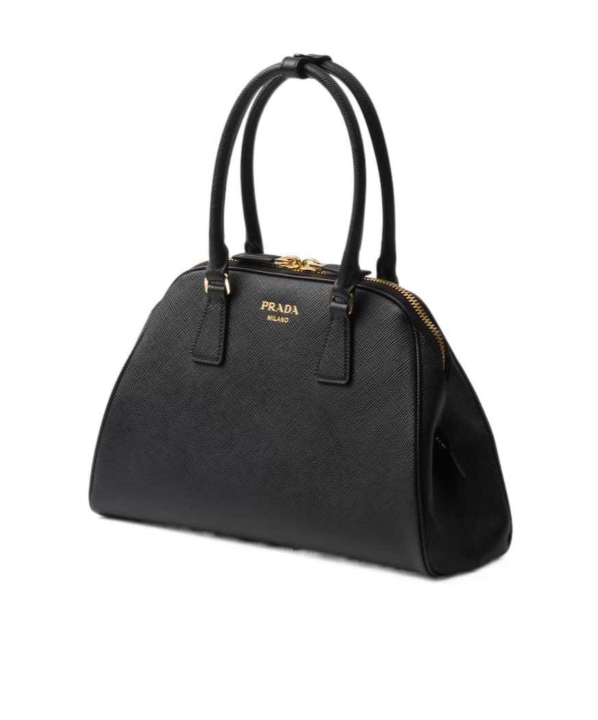 Prada Re-nylon And Leather Medium Top-handle Bag With Padlock In Black
