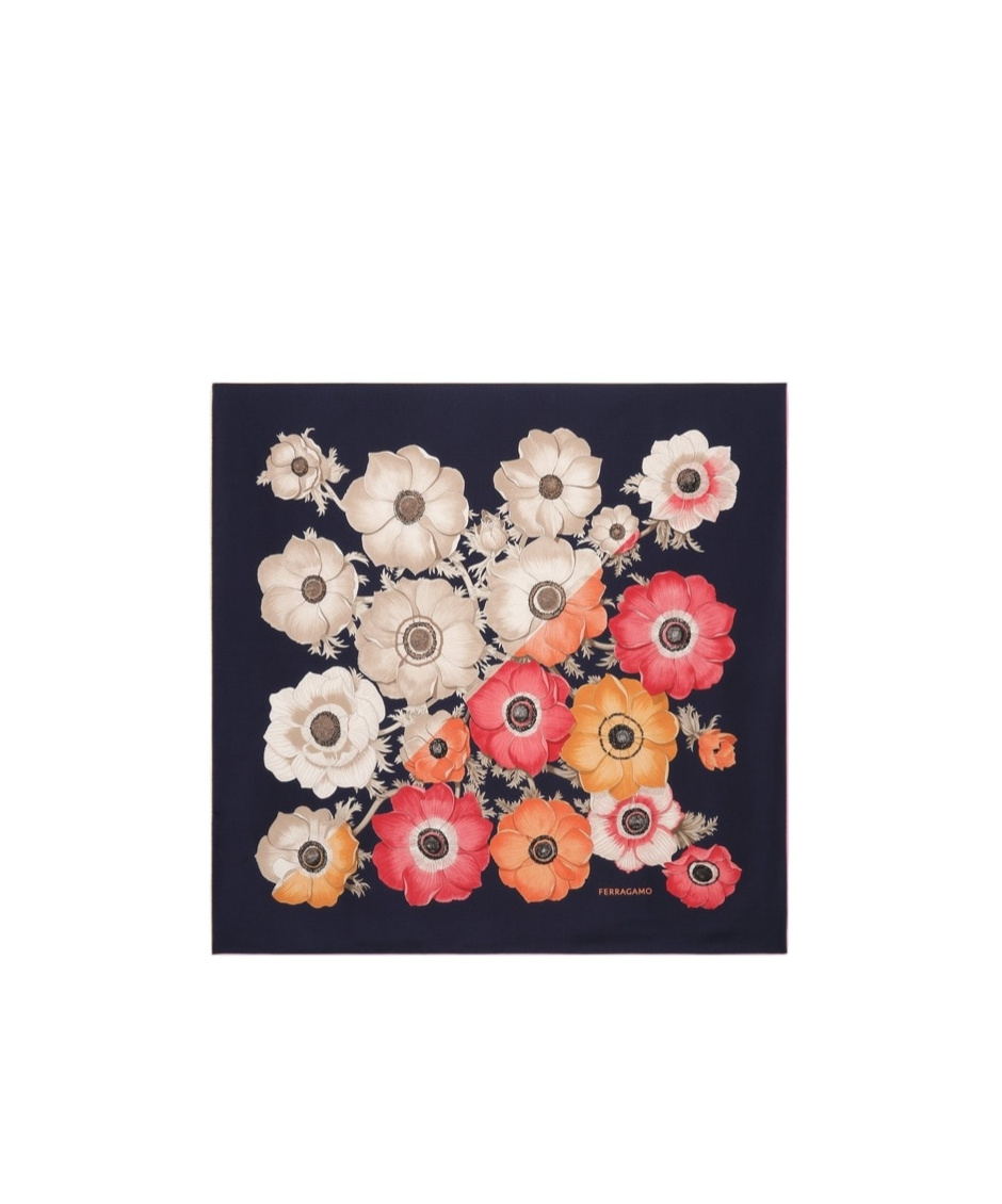 Ferragamo Anemone Print Silk Scarf In Black