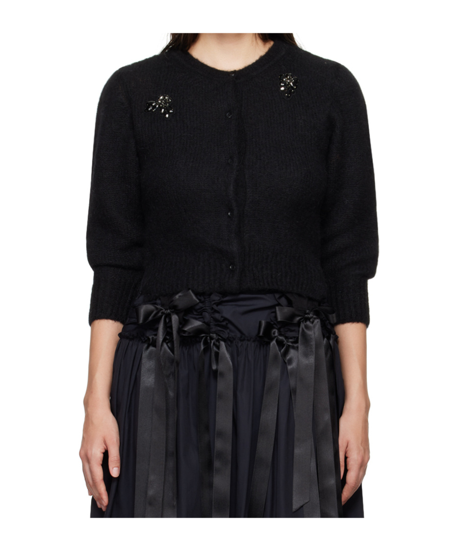 Simone Rocha Cropped Button-down Cardigan In Black
