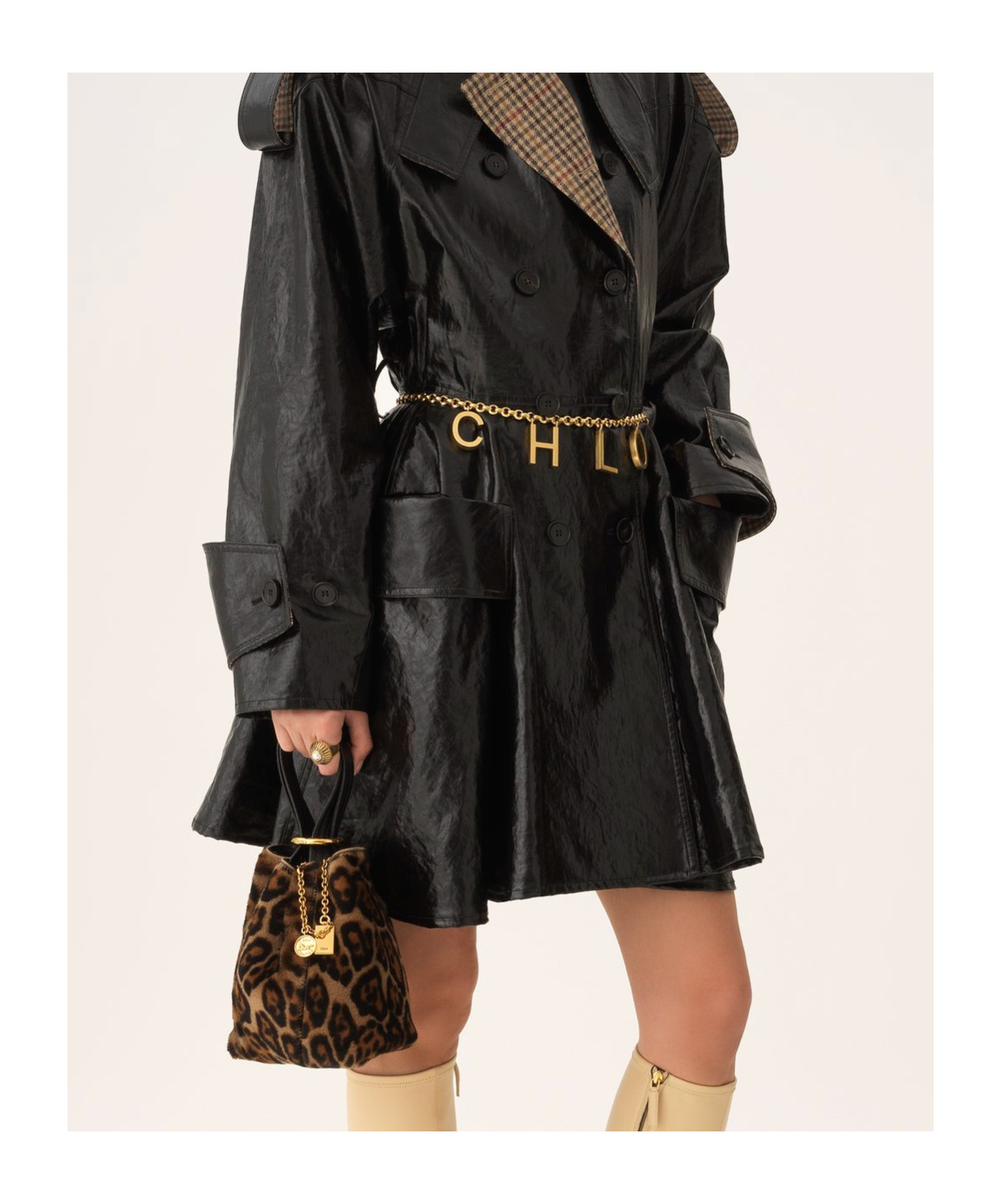 Chloé Small Chloe Spin Tote Bag In Leopard-print Shearling