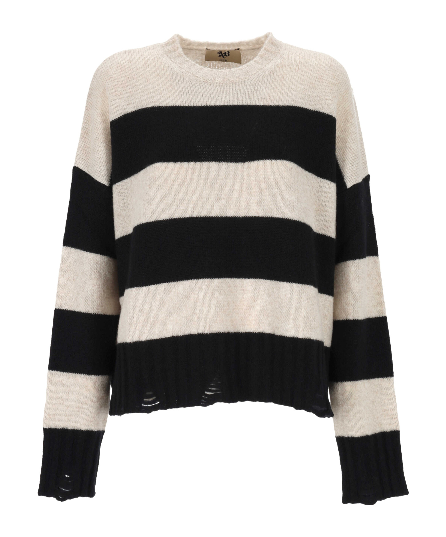 Aniye By Striped Distressed Sweater In Black