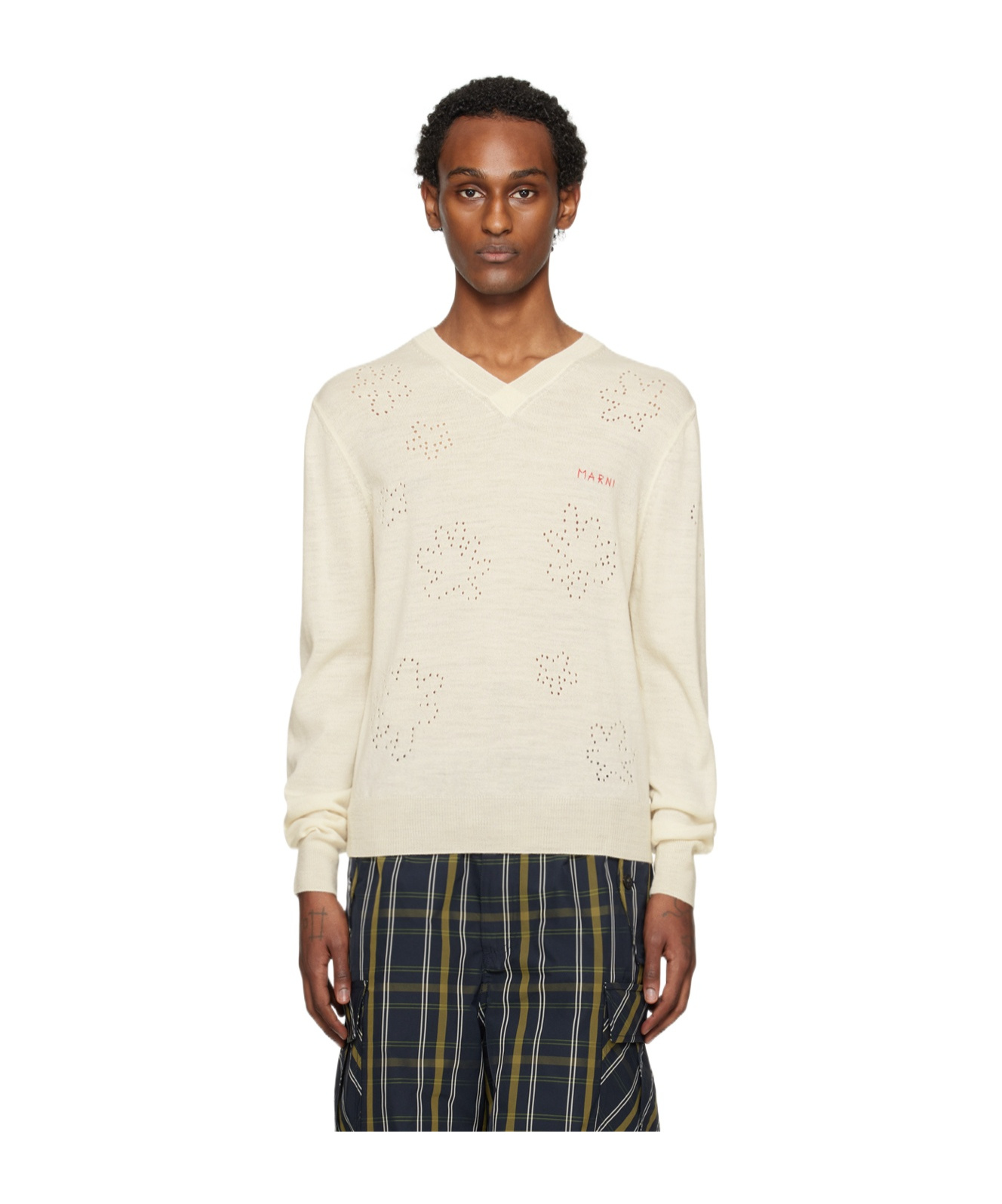 Marni Off-white V-neck Sweater In White