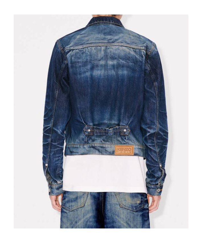 Kenzo Slim Pleated Trucker In Jacket In Japanese Denim In Blue