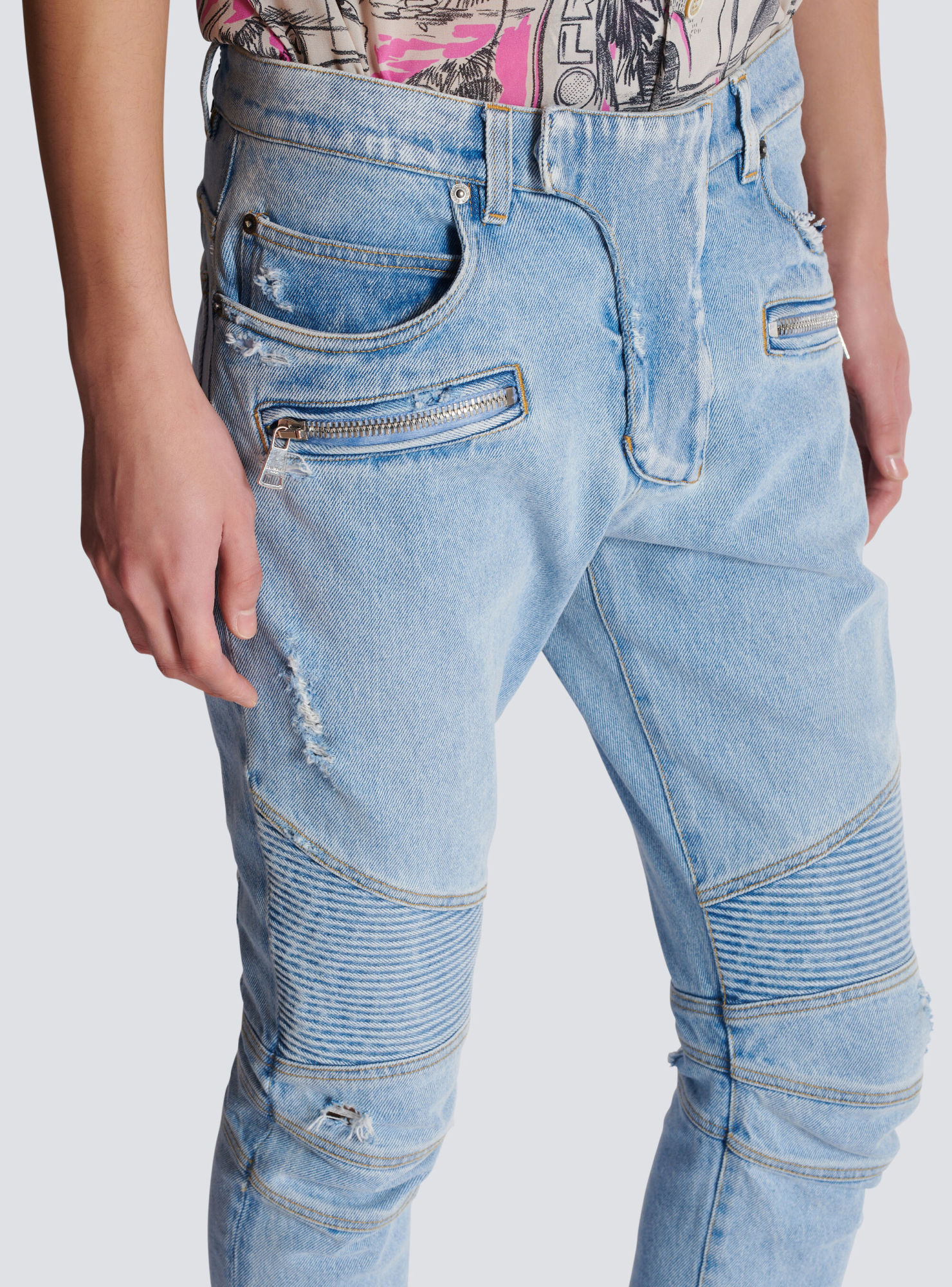 Balmain Slim-fit Biker Ribbed Jeans In Blue
