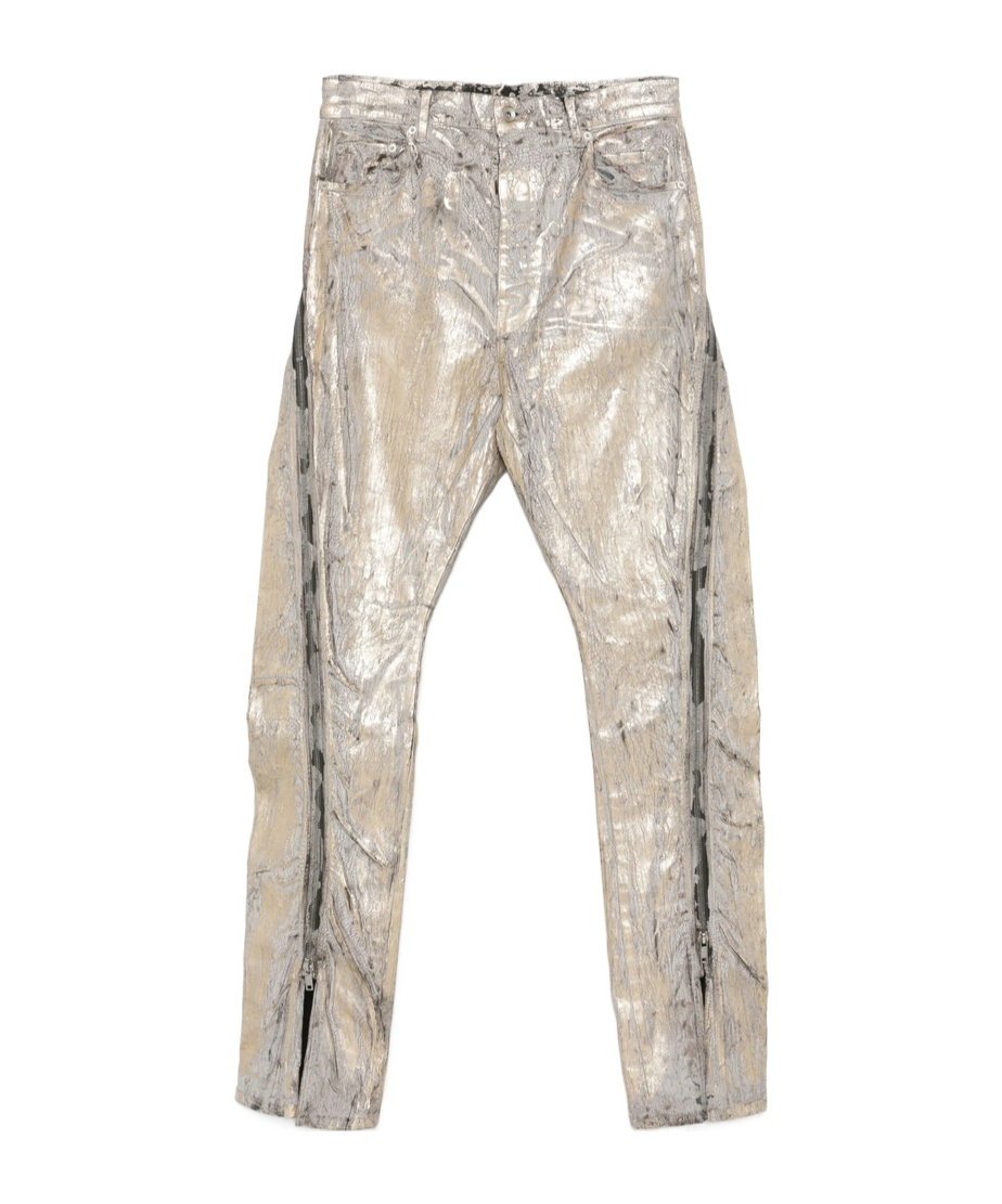 Rick Owens Bolan Banana Flared Zip-detailed Metallic Megacrust Jeans In Nude