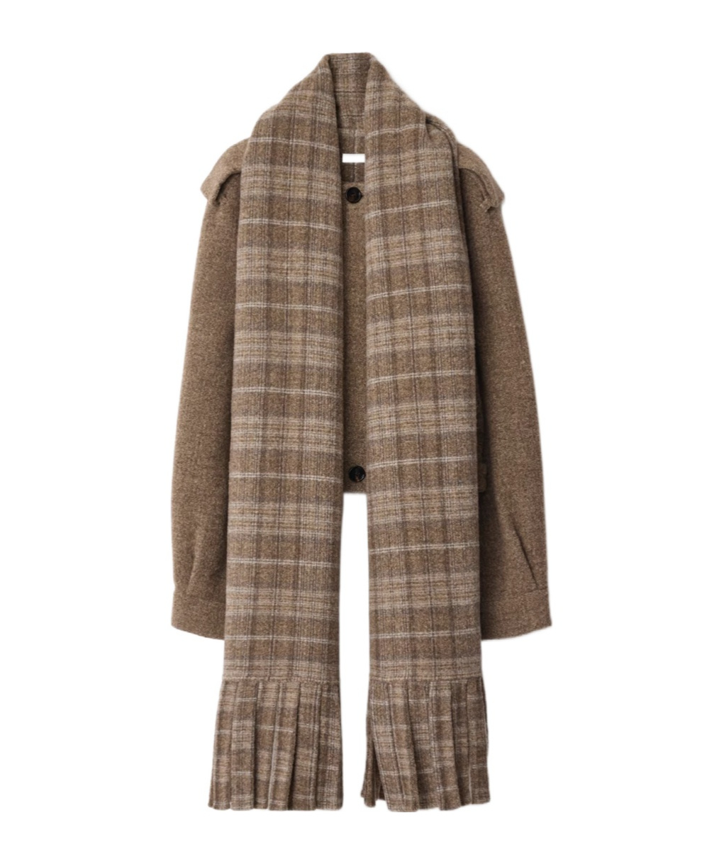 Burberry Women Detachable Scarf Wool Blend Jacket Biscuit In Brown
