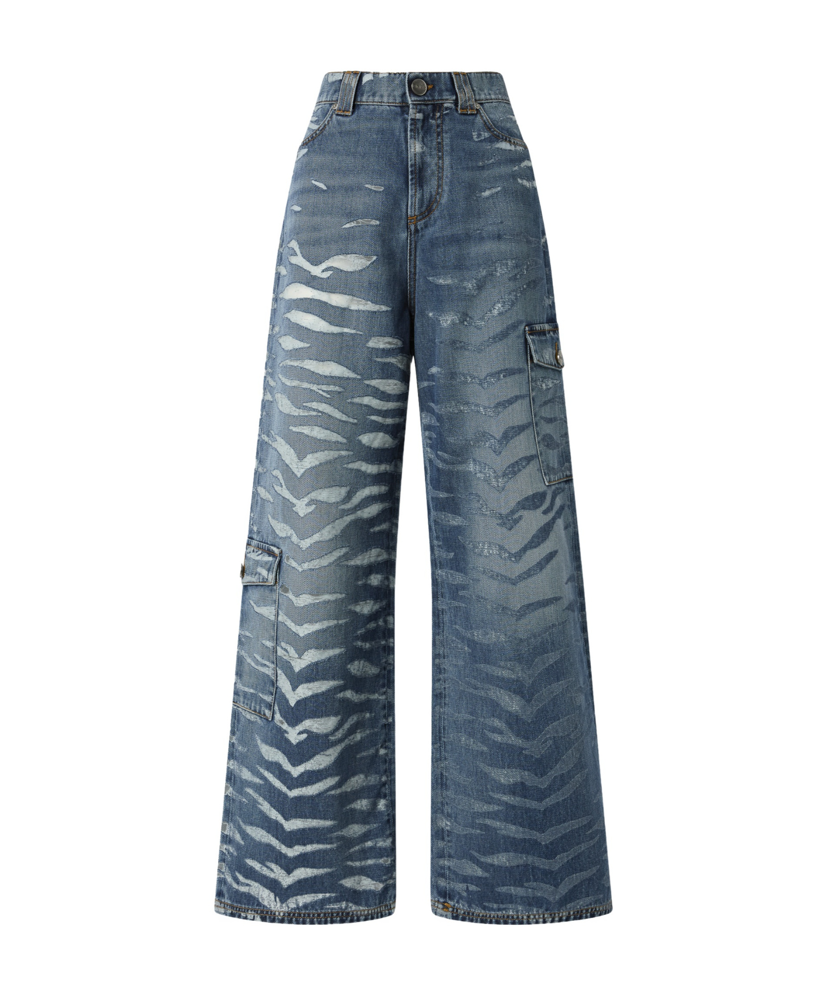 Pinko Wide-leg Zebra-print Jeans In Blue