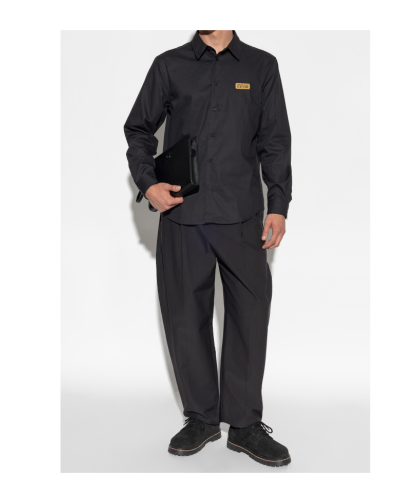 Versace Jeans Couture Logo Plaque Long-sleeved Shirt In Black