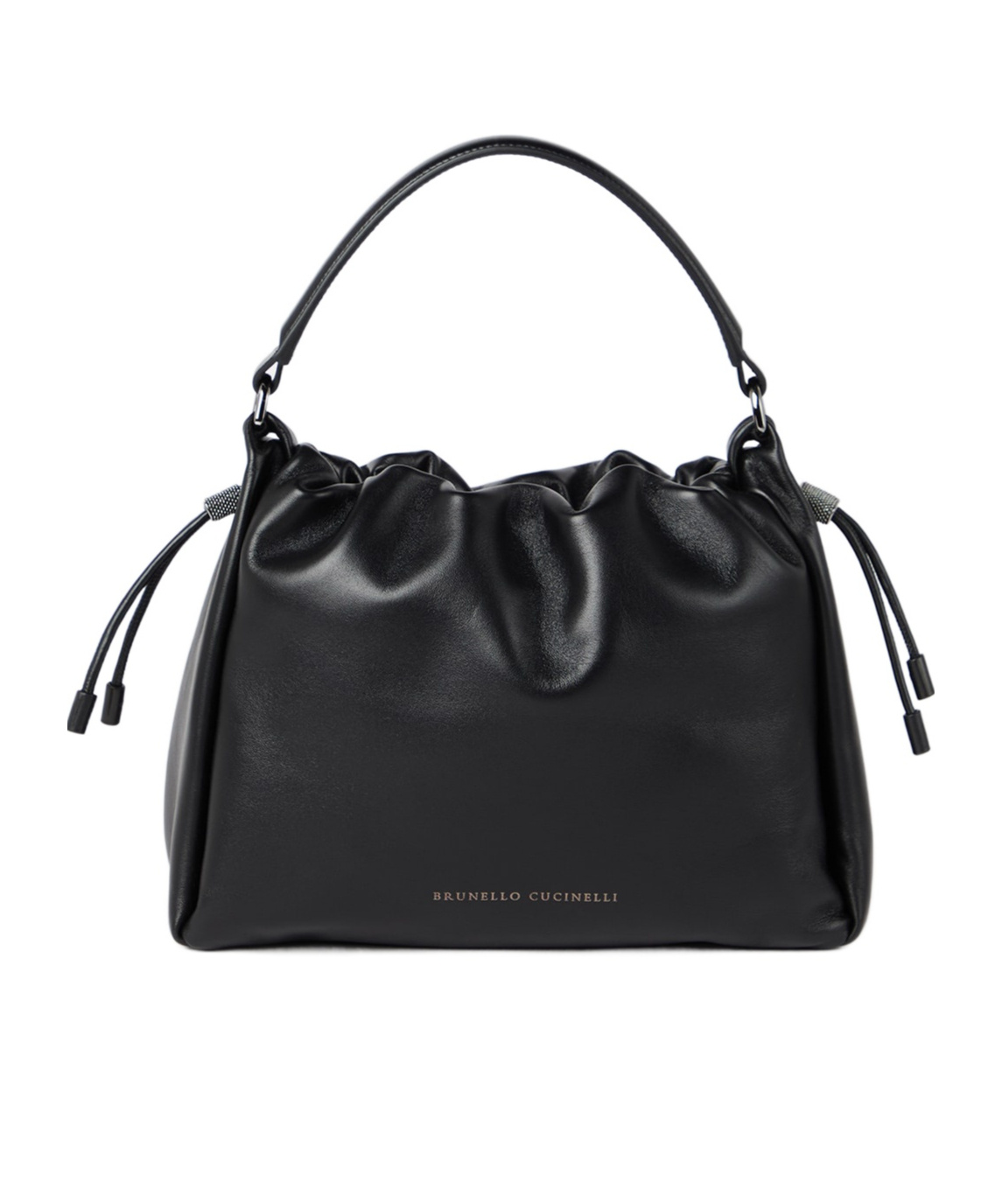 Brunello Cucinelli Small Mellow Leather Cross Bucket Bag In Black