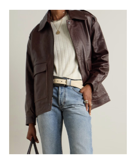 Nour Hammour Long-sleeved Leather Jacket In Black