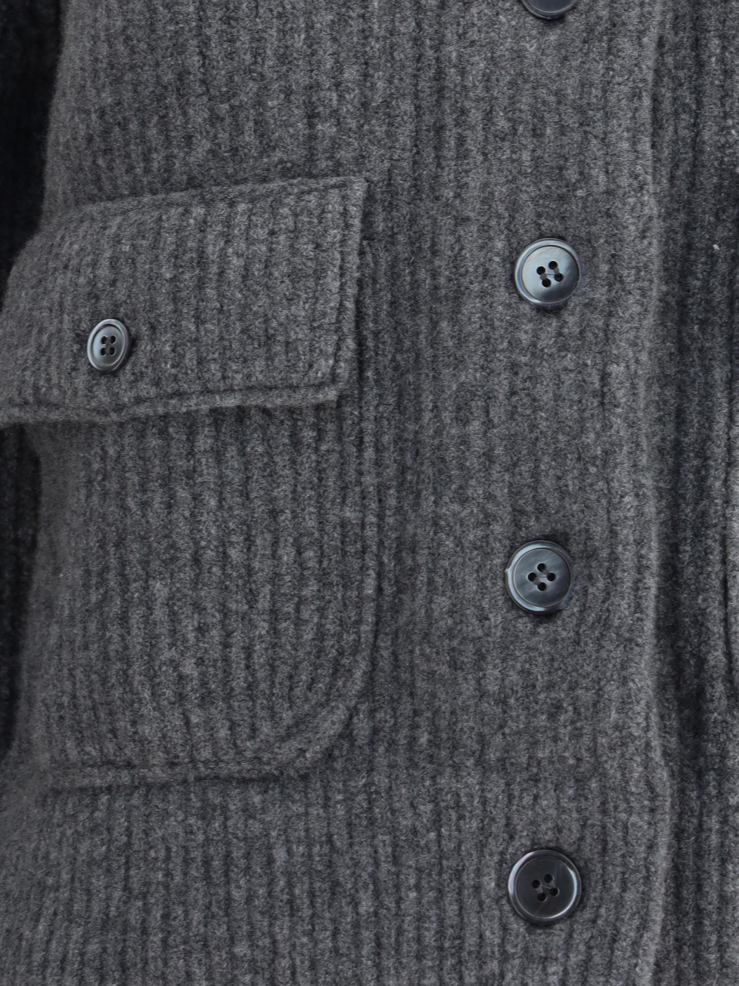 Thom Browne Ribbed Knit Wool Jacket With Striped Detail In Gray