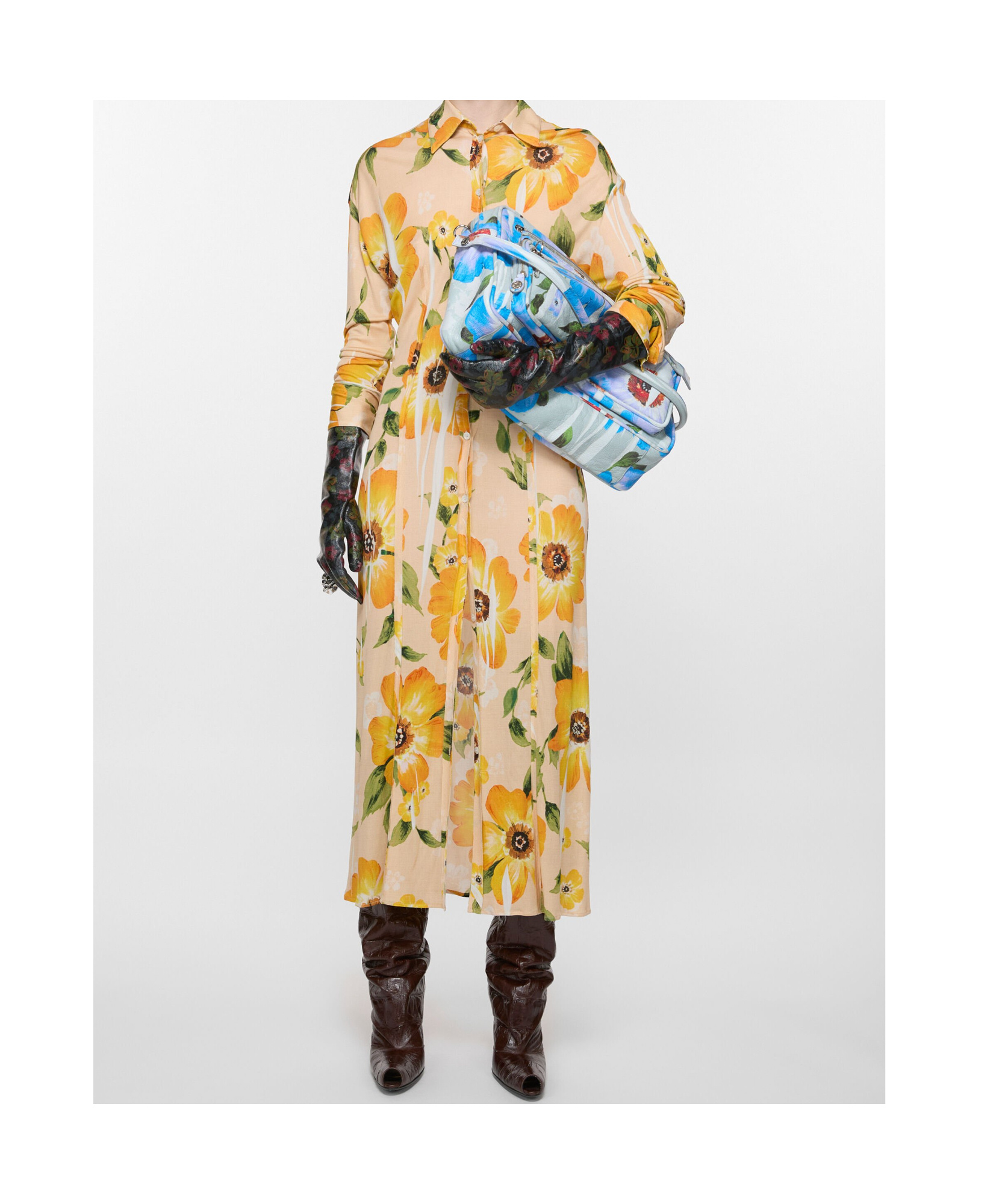 Acne Studios Orange Button-up Printed Midi Dress In Nude