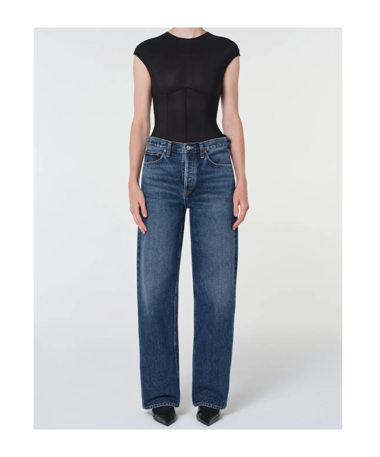 Agolde Denim Trousers With Belt Loops In Blue