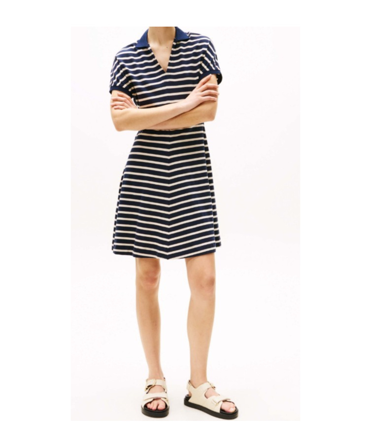 Tommy Hilfiger Open Placket Stripe Polo Dress In Multi