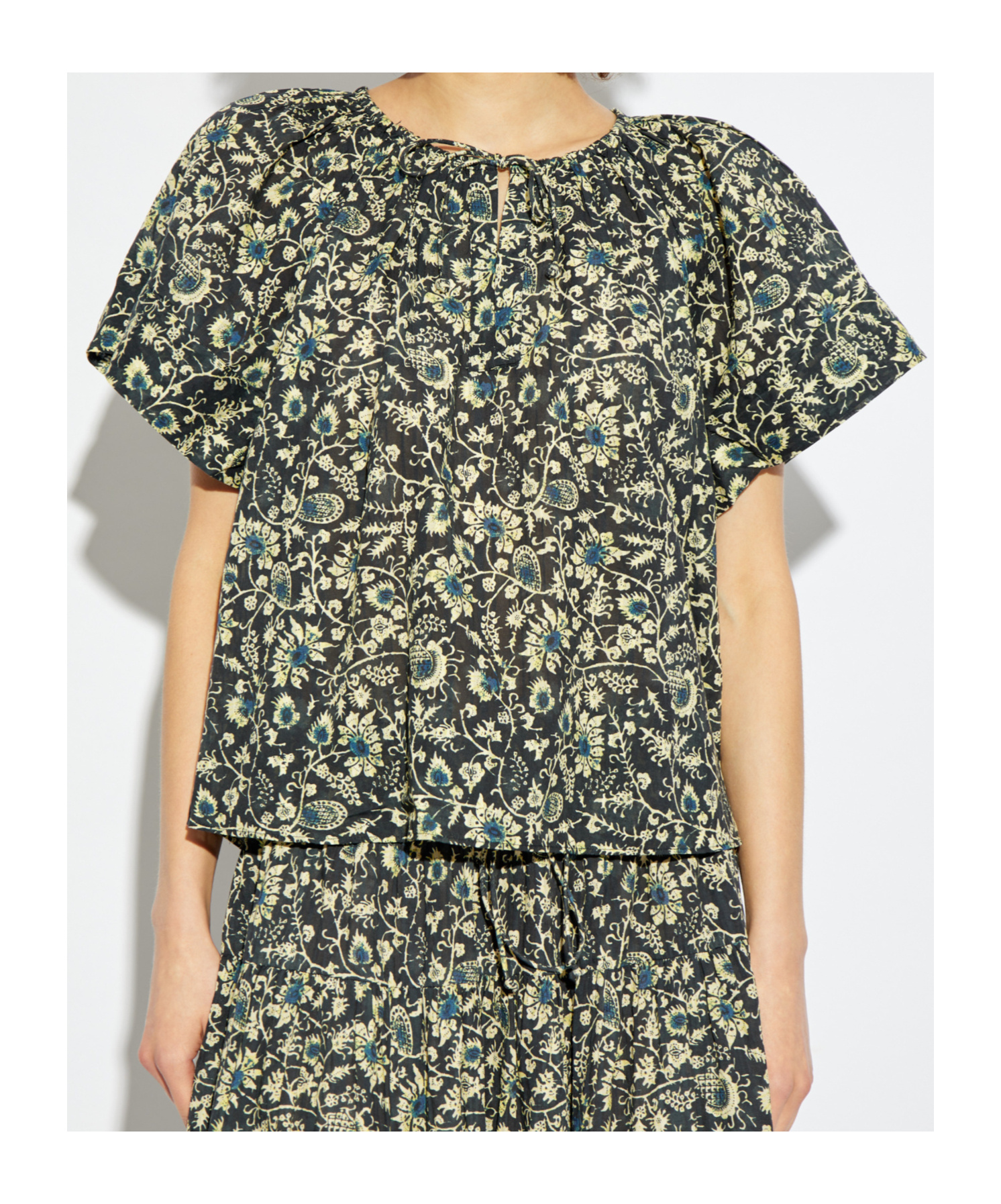 Ulla Johnson Sena Printed Short-sleeve Top In Black