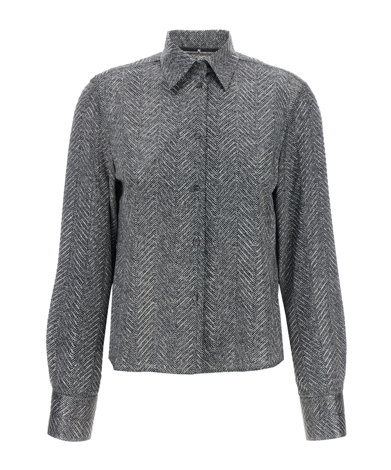 Ermanno Scervino Herringbone Shirt Adorned With Rhinestone Details In Gray