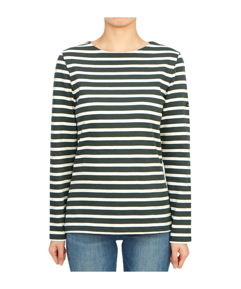 Saint James Striped Logo T-shirt In Black