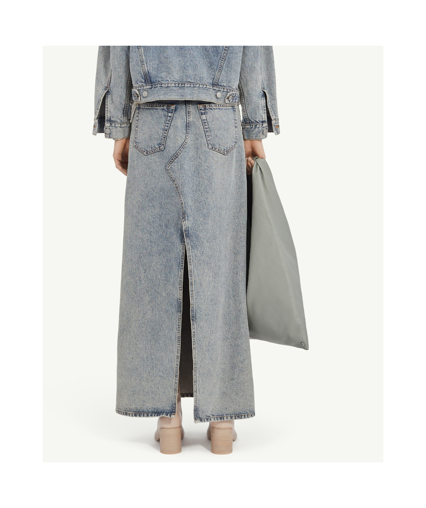 Shop Mm6 Maison Margiela Slit Denim Maxi-skirt In Gray