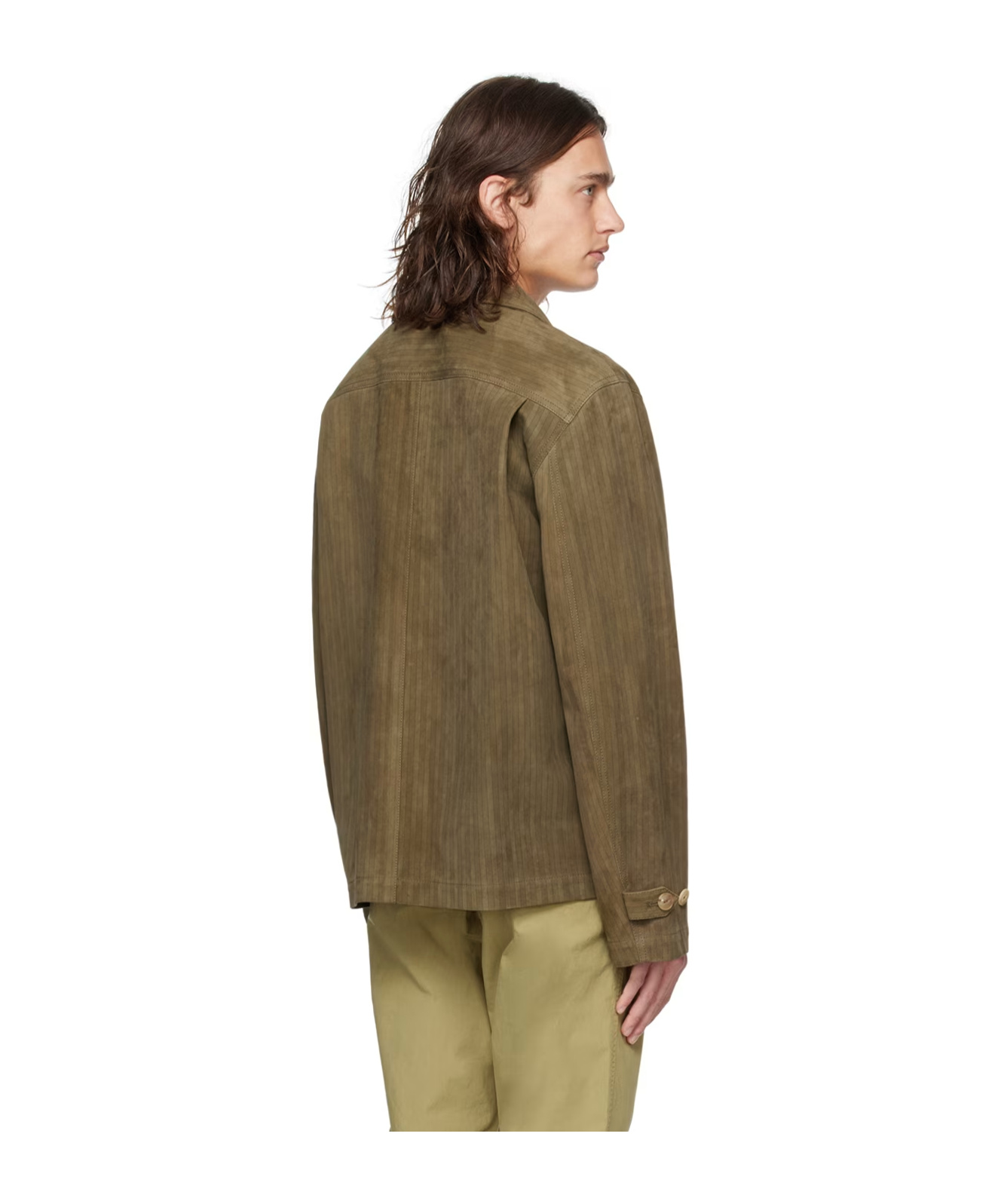 Paul Smith Long-sleeved Button Leather Jacket In Green