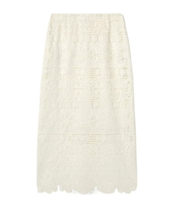 La Doublej Lacey Pencil Skirt In White