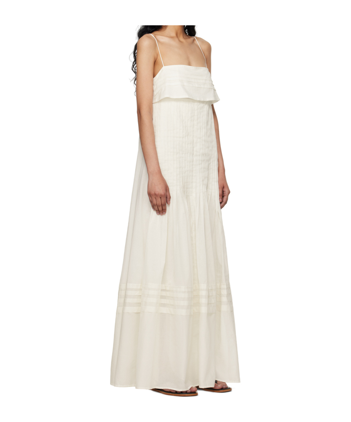Staud Kristina Pleated Cotton Maxi Dress In White