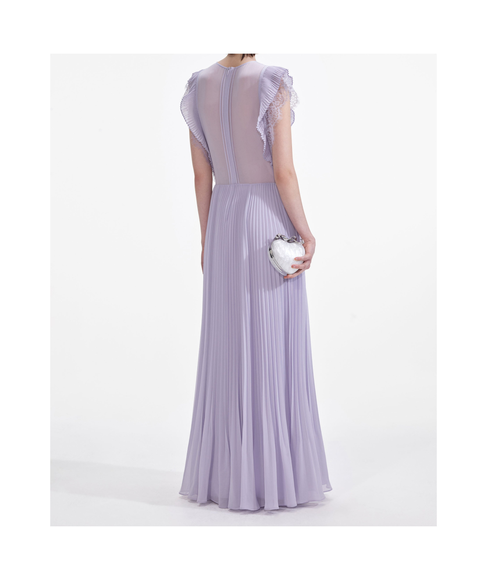 Shop Self-portrait Chiffon Ruffle Maxi Dress In Purple