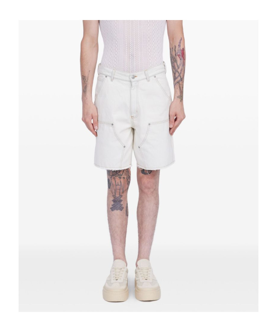 Mm6 Maison Margiela Numbers-motif Denim Shorts In Off White