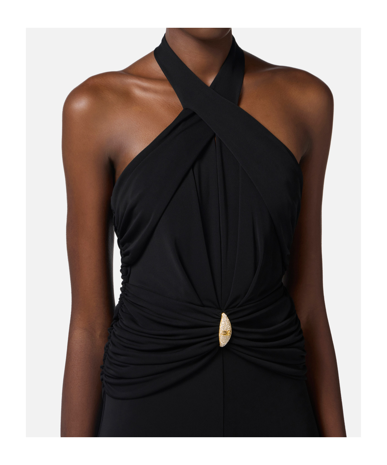 Shop Elisabetta Franchi Halterneck Ruched Dress In Black